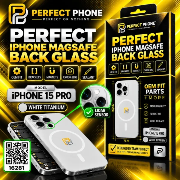 iPhone 15 Pro Back Glass OEM Fit With Camera Lens Magnets White - Perfect Phone