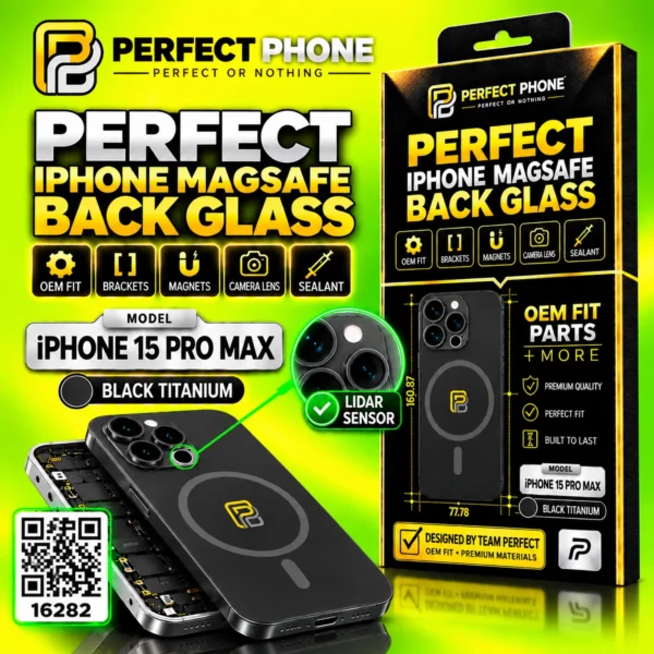 iPhone 15 Pro Max Back Glass OEM Fit With Camera Lens Magnets Black - Perfect Phone