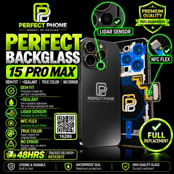 iPhone 15 Pro Max Back Glass OEM Fit With NFC Camera Lens Black - Perfect Phone