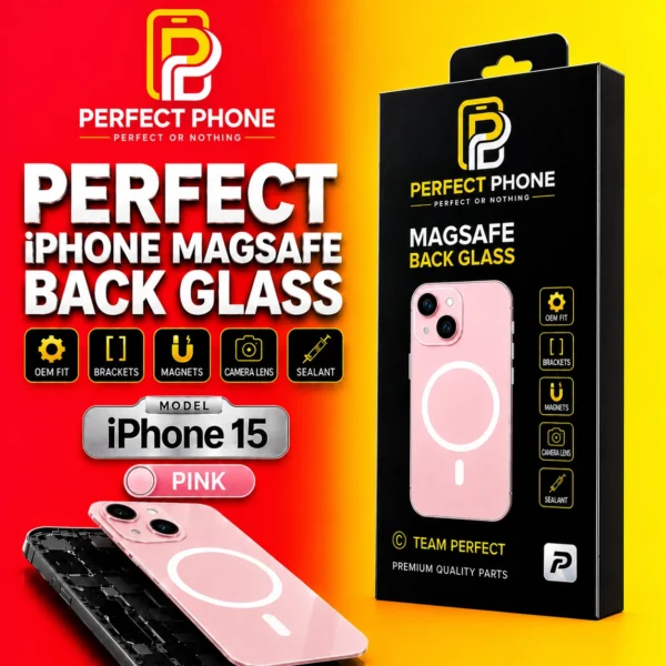 iPhone 15 Back Glass OEM Fit With MagSafe Magnets Pink - Perfect Phone