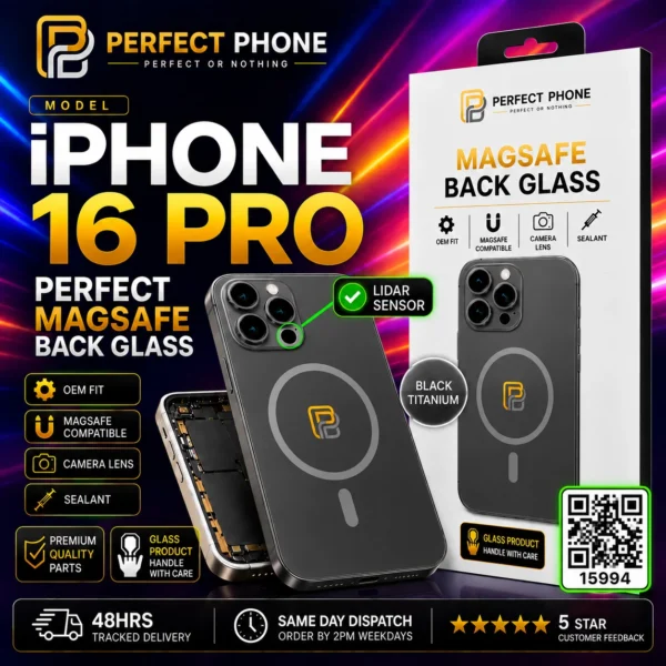 iPhone 16 Pro Back Glass OEM Fit With Camera Lens Magnets Black - Perfect Phone