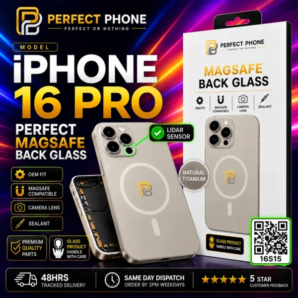 iPhone 16 Pro Back Glass OEM Fit With Camera Lens Magnets Natural Titanium - Perfect Phone