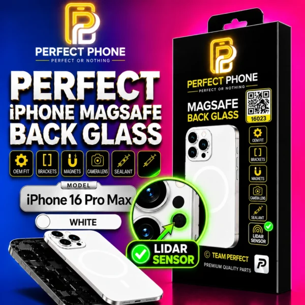 iPhone 16 Pro Max Back Glass OEM Fit With Camera Lens Magnets White Titanium - Perfect Phone