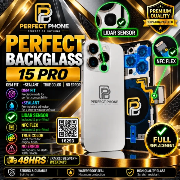 iPhone 15 Pro Back Glass OEM Fit With NFC Camera Lens White - Perfect Phone