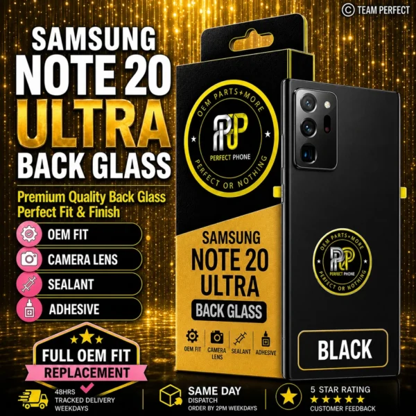 Samsung Note 20 Ultra Back Glass OEM Fit Black - Perfect Phone
