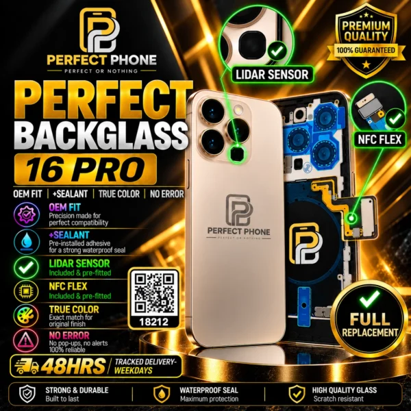 iPhone 16 Pro NFC Back Glass OEM Fit With NFC Camera Lens Desert Titanium - Perfect Phone