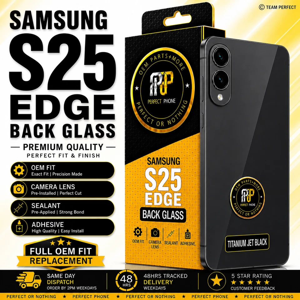 Samsung Galaxy S25 Edge Back Glass OEM Fit JetBlack Samsung Galaxy S25 Edge Back Glass OEM Fit JetBlack - Perfect Phone