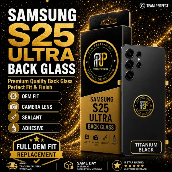 Samsung Galaxy S25 Ultra Back Glass Camera Lens OEM Fit With Adhesive Black - Perfect Phone