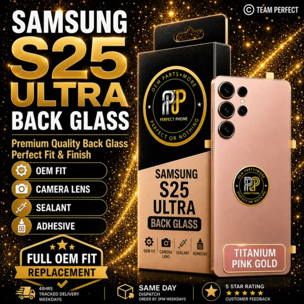 Samsung Galaxy S25 Ultra Back Glass Camera Lens OEM Fit With Adhesive Gold - Perfect Phone