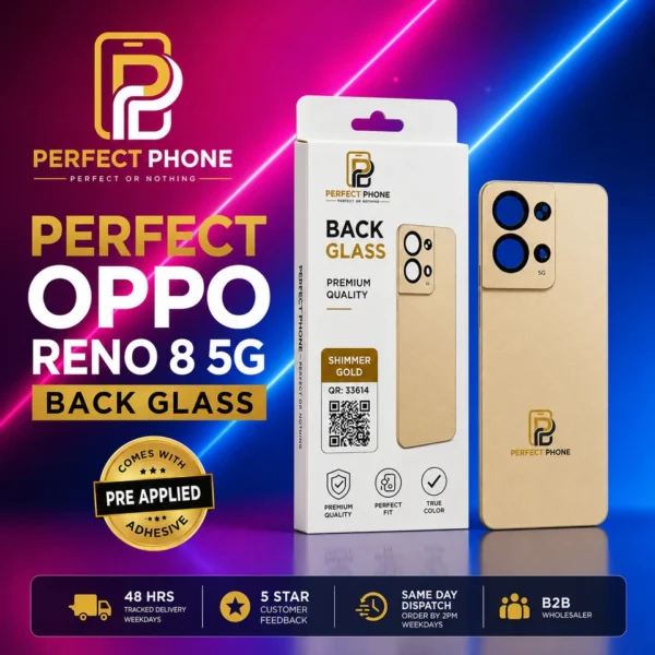 Oppo Reno 8 Back Glass OEM Fit With Camera Lens Shimmer Gold - Perfect Phone