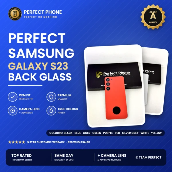 Samsung Galaxy S23 back glass replacement with camera lens - Grade A OEM fit - Perfect Phone