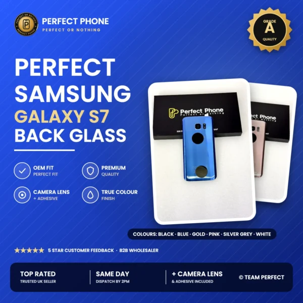 Samsung Galaxy S7 back glass replacement with camera lens - Grade A OEM fit - Perfect Phone