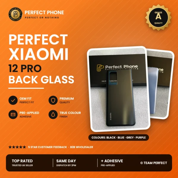 Xiaomi 12 Pro back glass replacement - Grade A OEM fit - Perfect Phone