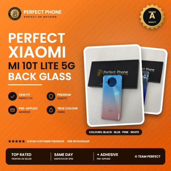 Xiaomi Mi 10T Lite 5G back glass replacement - Grade A OEM fit - Perfect Phone